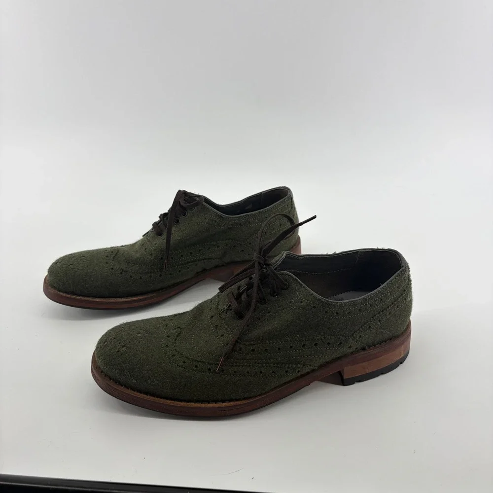Ted Baker Mens 7 Olive Green Wool Wingtip Brogue Oxford Shoes 9-12050